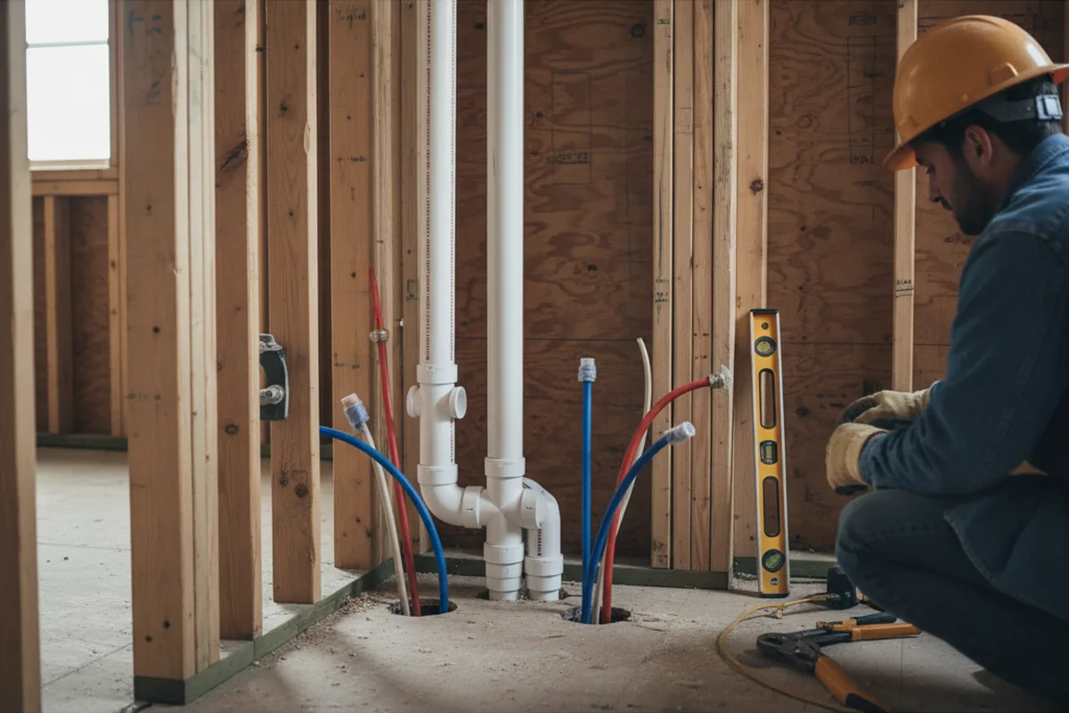 Drain and supply rough-in during Drain Cleaning in Kohler